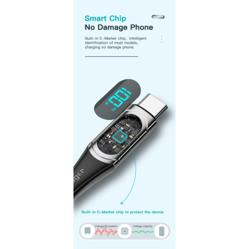 Дата кабель USB-C to USB-C 2.0m 100W Digital Display blue Essager (ES-XCTT1-YDA03)