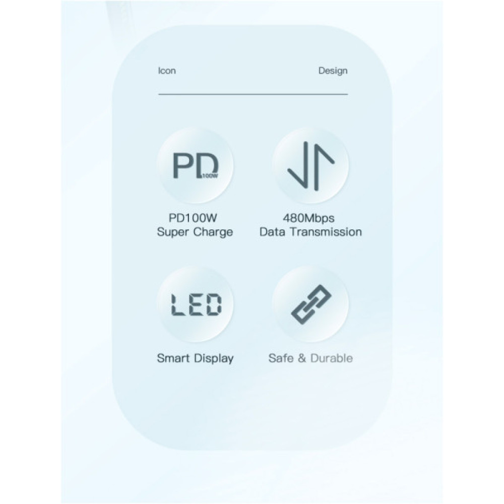 Дата кабель USB-C to USB-C 2.0m 100W Digital Display blue Essager (ES-XCTT1-YDA03)