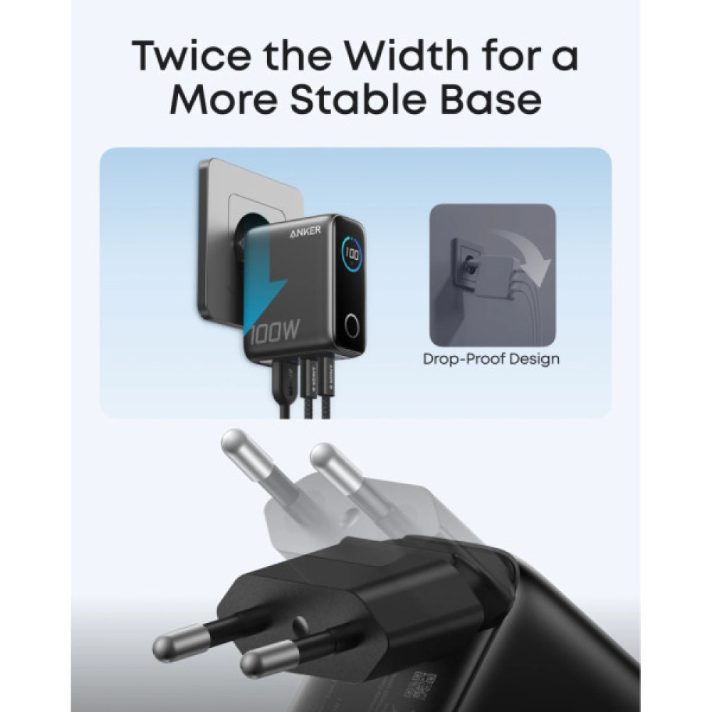 Зарядний пристрій Anker 2xUSB-C PD100W + 1xUSB GaN w Display + cable USB-C dark gray (B121BGZ1)