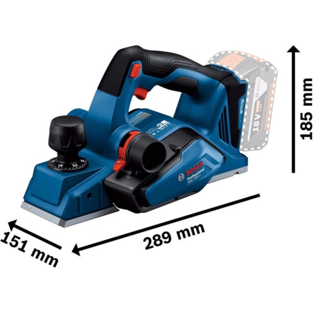 Рубанок акумуляторний Bosch Professional GHO 185-LI 18В 82мм стругання до 2.6мм паз до 9мм без АКБ та ЗП