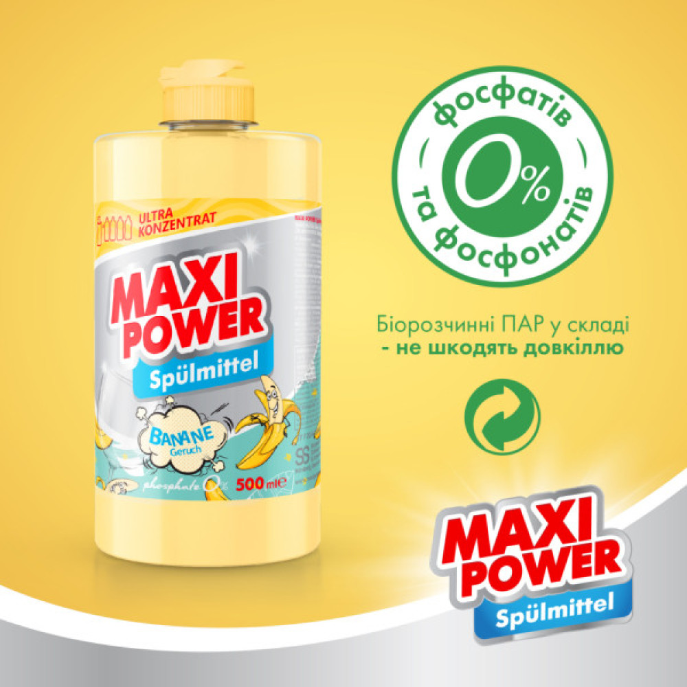Засіб для ручного миття посуду Maxi Power Банан 500 мл (4823098411956)
