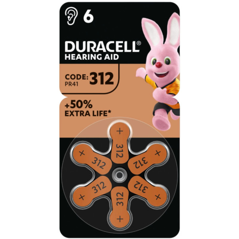Батарейка Duracell для слухових апаратів розмір 312, 6 шт. в упаковці (5007516/5011449)