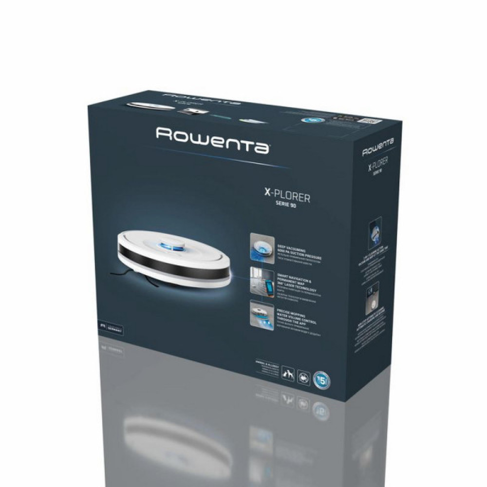 Робот-пилосос Rowenta миючий X-Plorer Serie 90, 6000ПаВт, h=9.7см, 0.26л, конт пил -0.29л, автон. робота до 270хв, білий