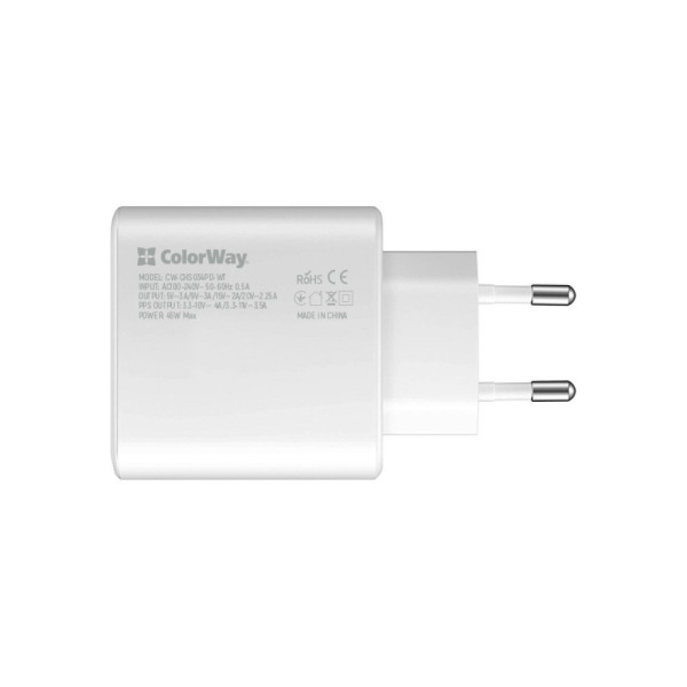 Зарядний пристрій ColorWay Power Delivery Port PPS USB Type-C (45W) white (CW-CHS034PD-WT)