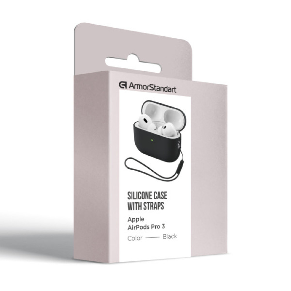 Чохол для навушників Armorstandart Silicone Case with straps For Apple AirPods Pro 3 Black (ARM91276)