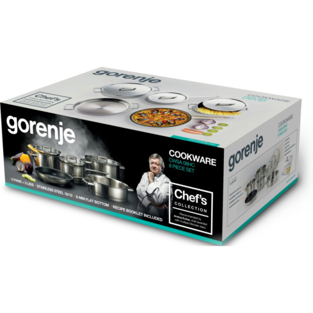 Набір посуду Gorenje Chef's Collection 8 предметів, нержавіюча сталь (CWSA08HC)