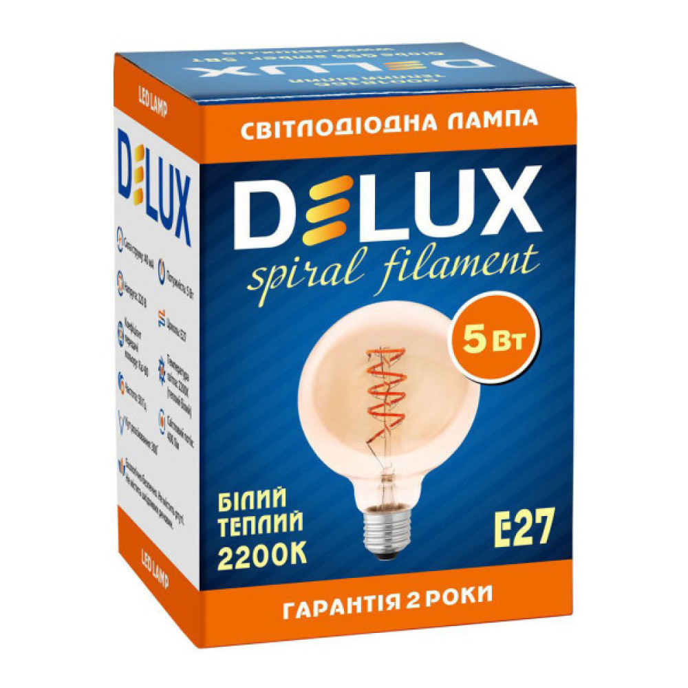 Лампочка Delux Globe G95 5Вт E27 2200К amber spiral filament (90018166)