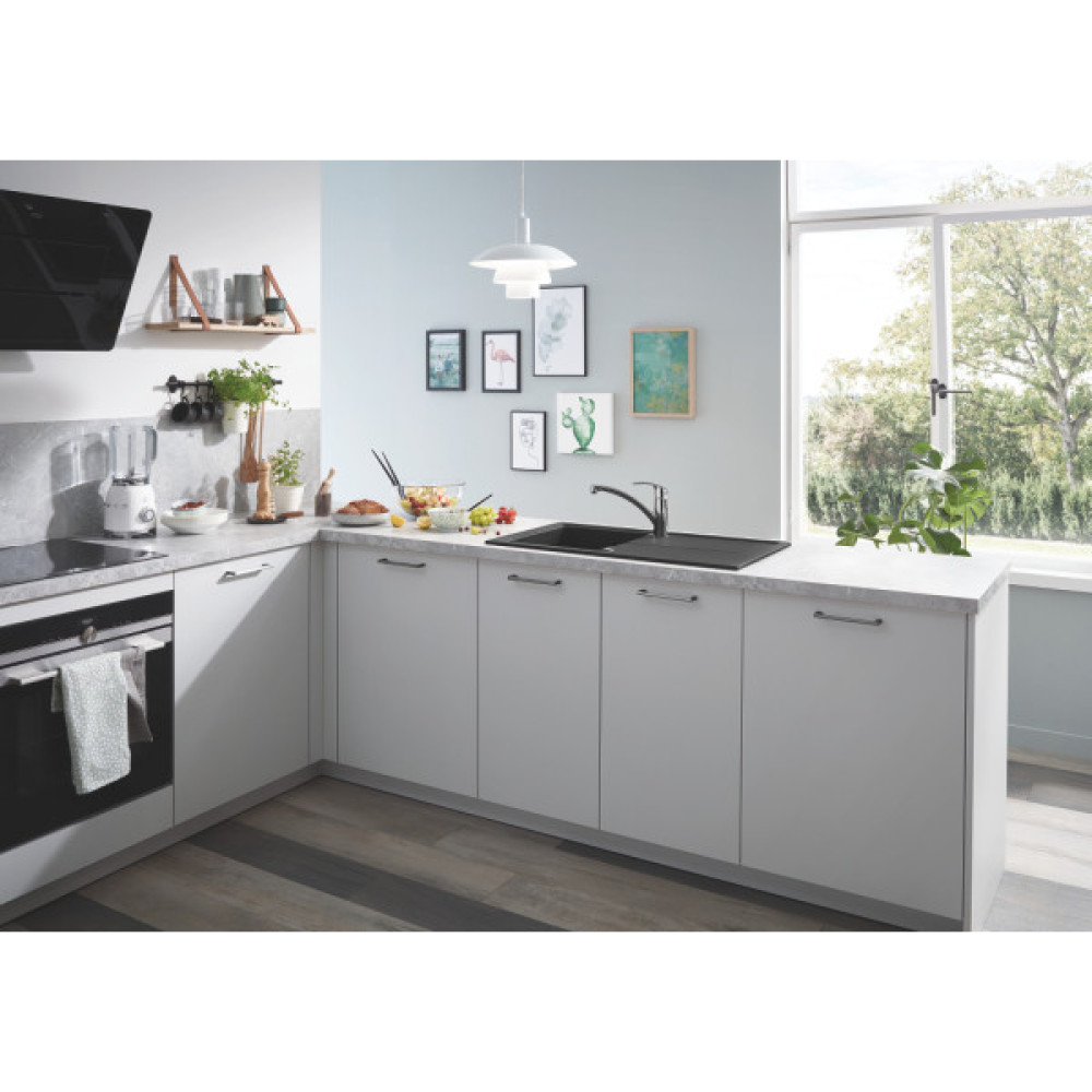 Мийка кухонна Grohe K400, граніт, прямокут., з крилом, 860x500x205мм, чаша - 1, врізна, чорний граніт