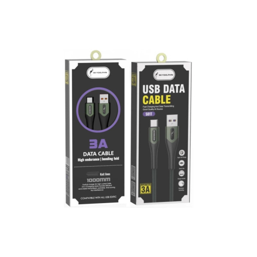 Дата кабель USB 2.0 AM to USB-C 1.0m 3A braided dark green SkyDolphin (USB-000582)