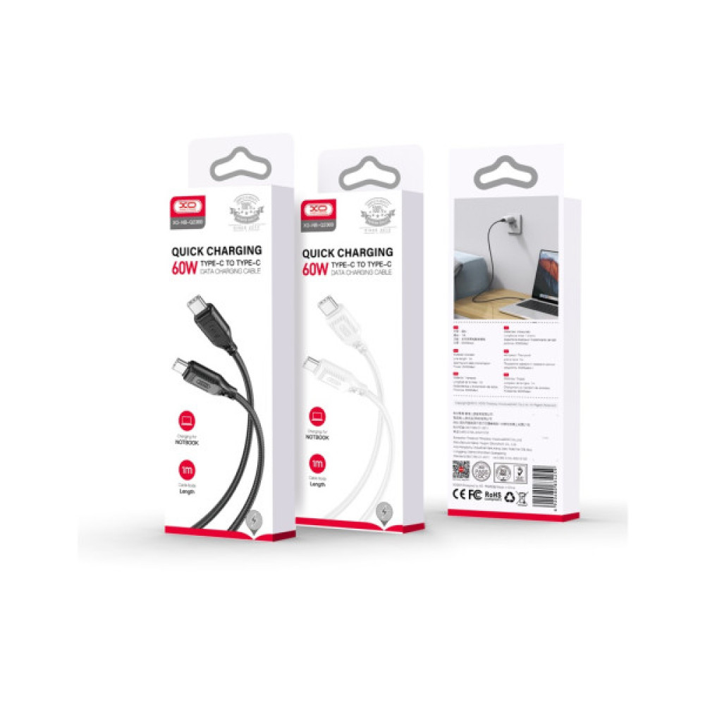 Дата кабель USB-C to USB-C 1.0m 60W braided XO (NBQ236B_White)