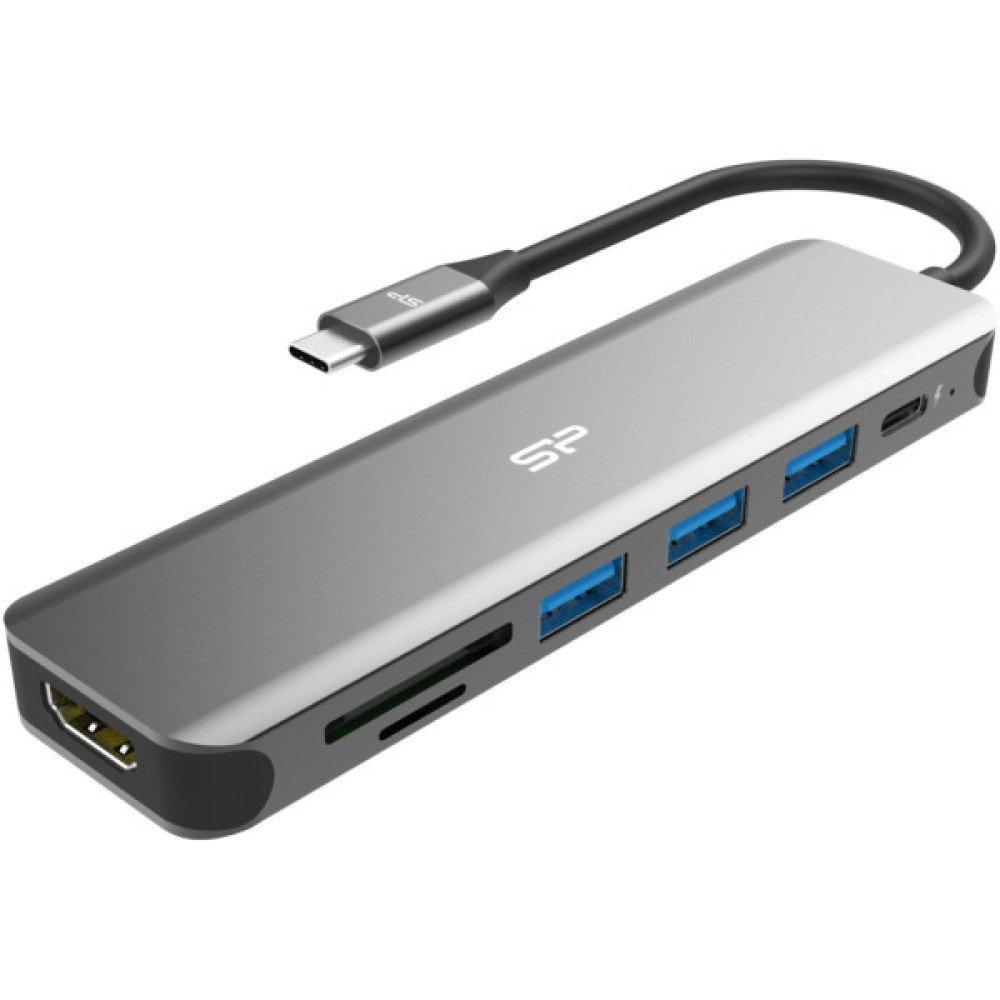 Порт-реплікатор Silicon Power Docking Station USB-C 7-in-1 Boost SU20 Silver Aluminum (SPU3C07DOCSU200G)