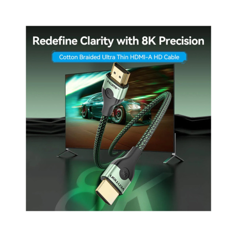 Кабель мультимедійний HDMI M to HDMI M 1.0m 8K ultra thin cotton braided green Vention (ALOGF)