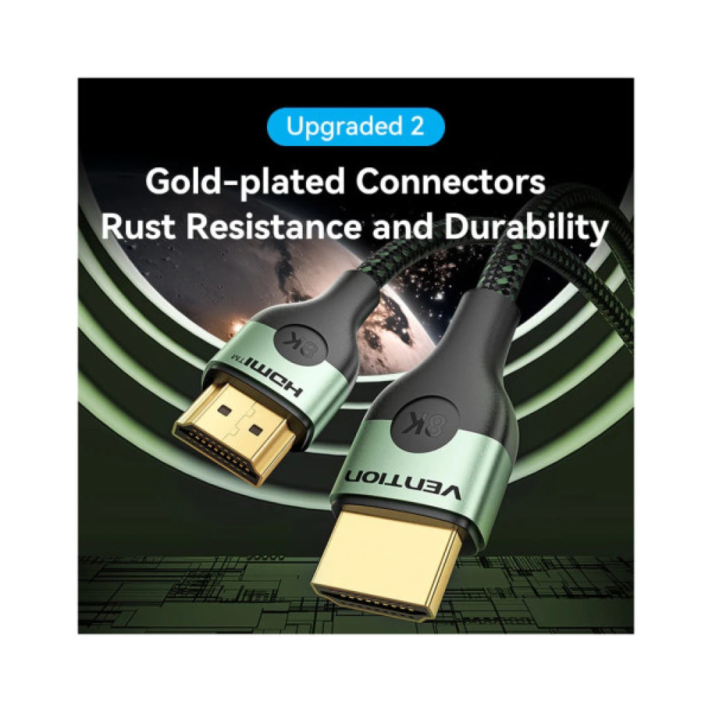 Кабель мультимедійний HDMI M to HDMI M 1.0m 8K ultra thin cotton braided green Vention (ALOGF)