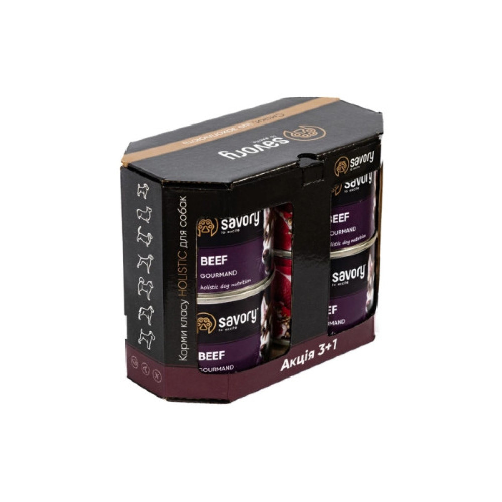 Консерви для собак Savory Gourmand "3+1" з яловичиною 4 шт х 200 г (2700000032701)