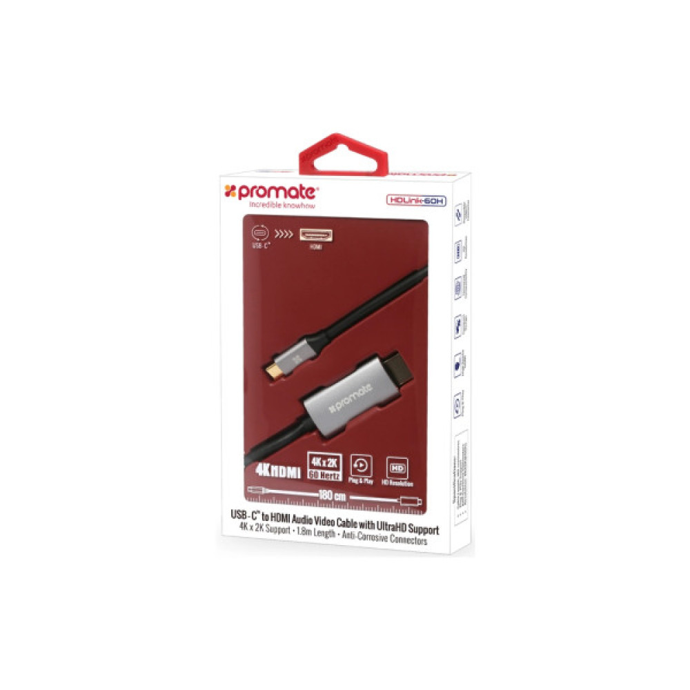 Кабель мультимедійний USB-C to HDMI M 1.5m grey Promate (hdlink-60h.grey)