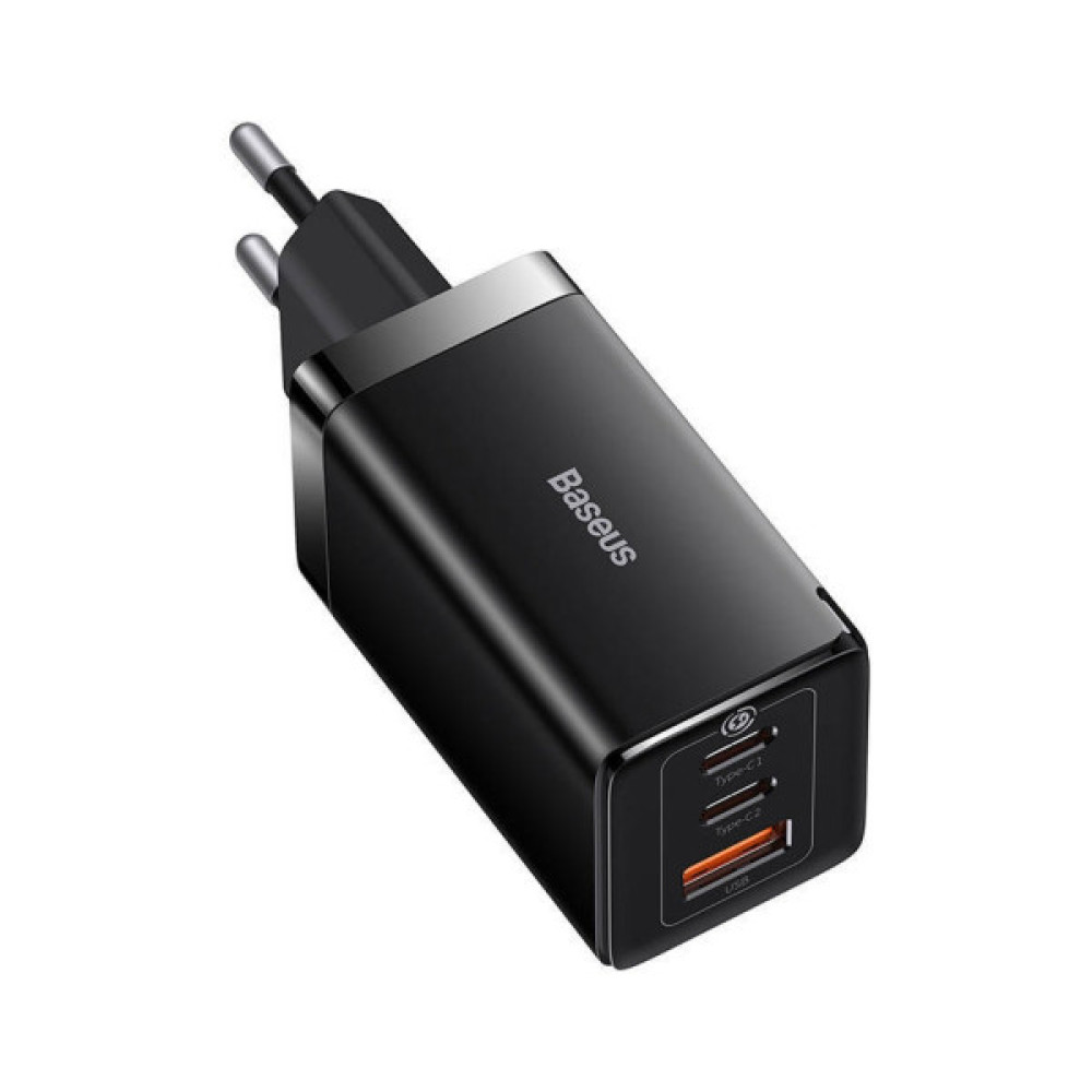 Зарядний пристрій Baseus 2xUSB-C 65W + 1xUSB GaN + cable USB-C to USB-C 100W 1.0m black (CCGP120201)