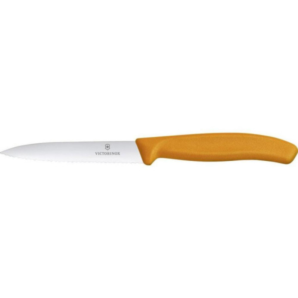 Кухонний ніж Victorinox SwissClassic для нарезки 10 см, волнистое лезвие, оранжевый (6.7736.L9) Кухонний ніж Victorinox SwissClassic для нарезки 10 см, волнистое лезвие, оранжевый (6.7736.L9)