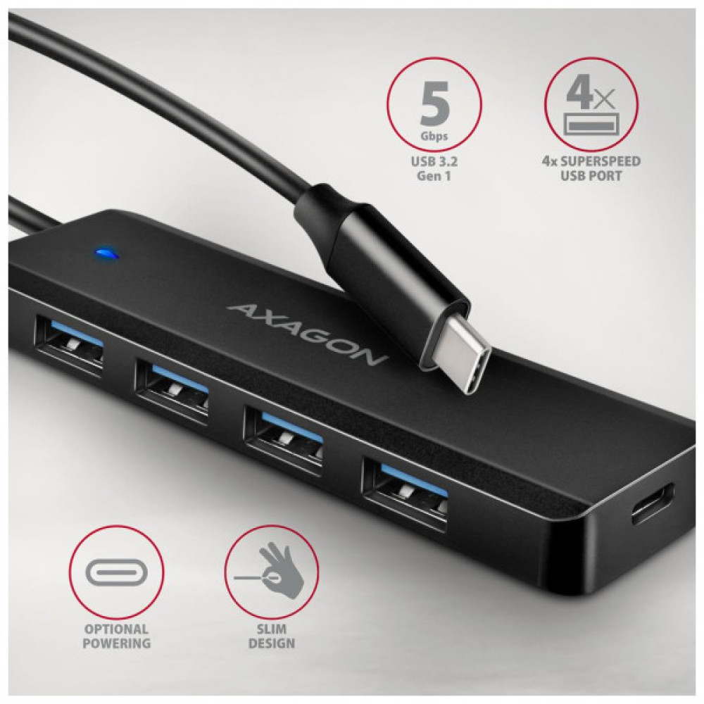 Концентратор AXAGON USB-C to 4xUSB 3.0 black (HUE-C1C)