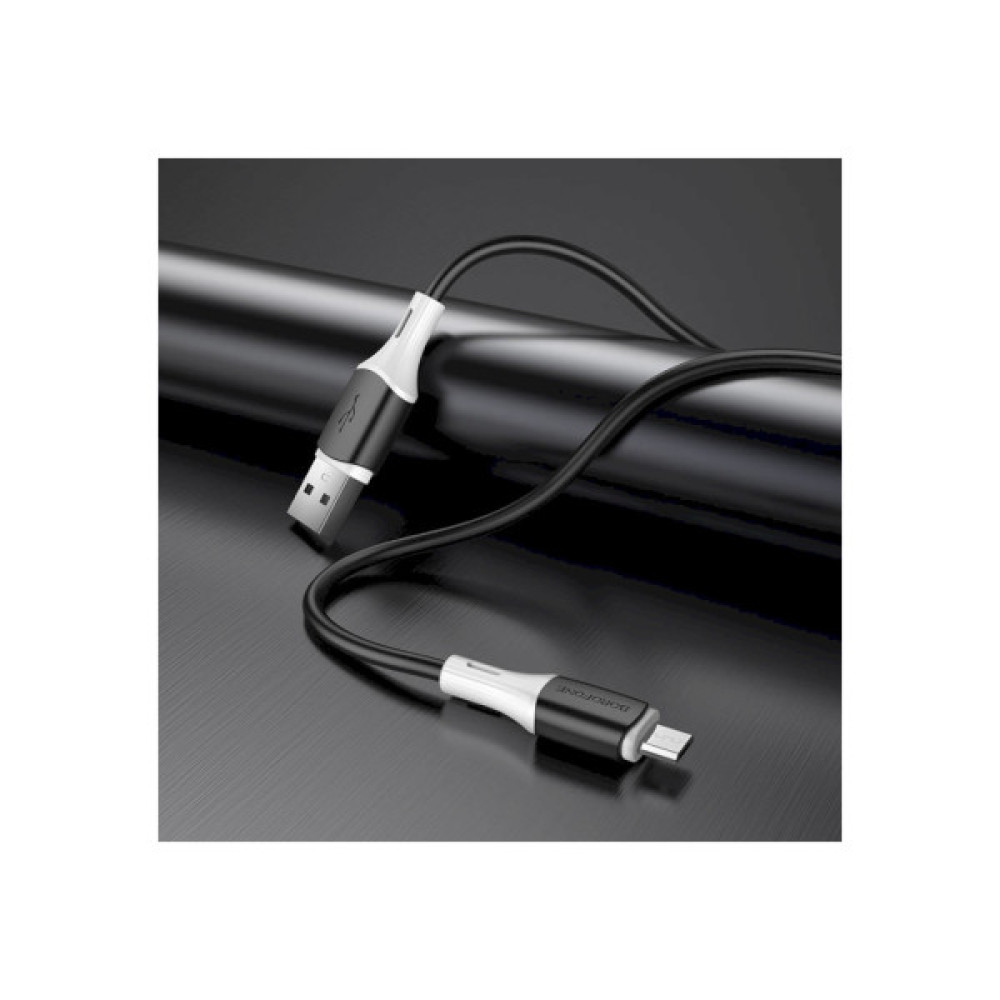 Дата кабель USB 2.0 AM to Micro 5P 1.0m 2.4A silicone BX79 black BOROFONE (6974443384765)