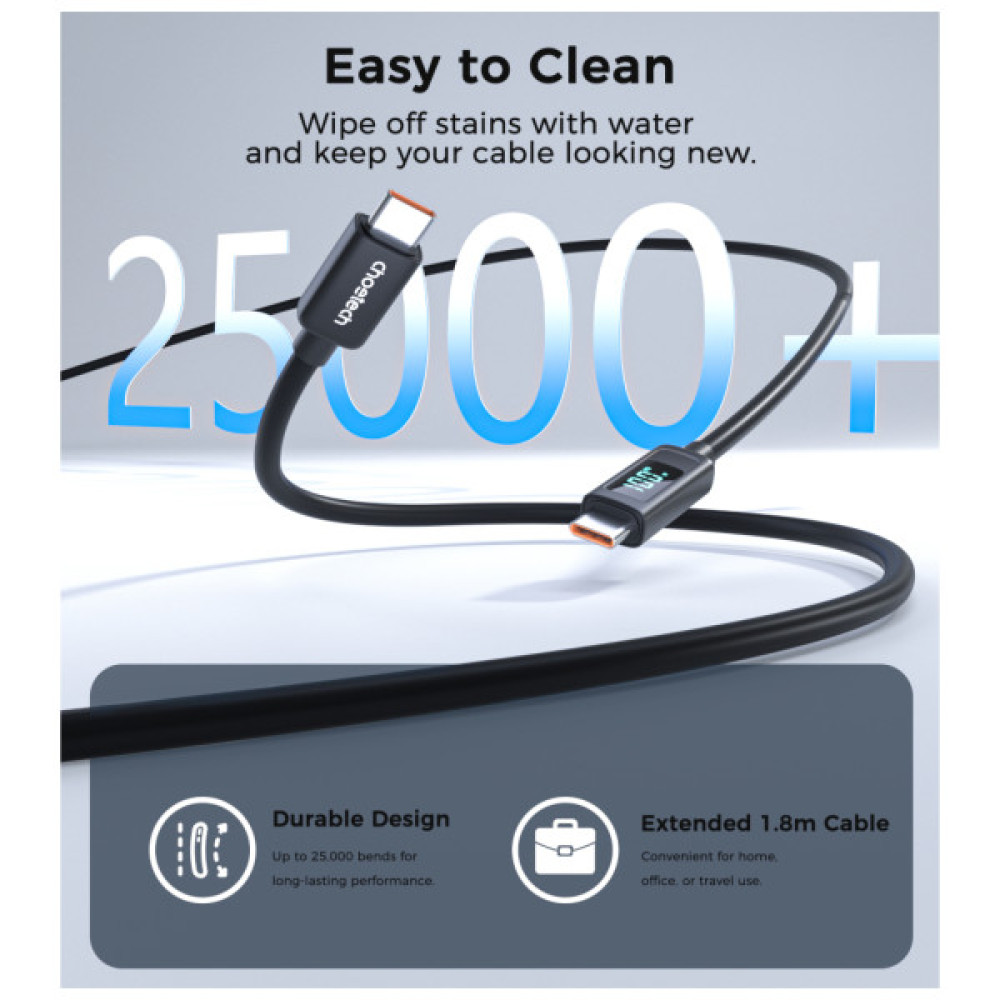 Дата кабель USB-C to USB-C 1.2m PD100W digital display silicone Choetech (XCC-1064)
