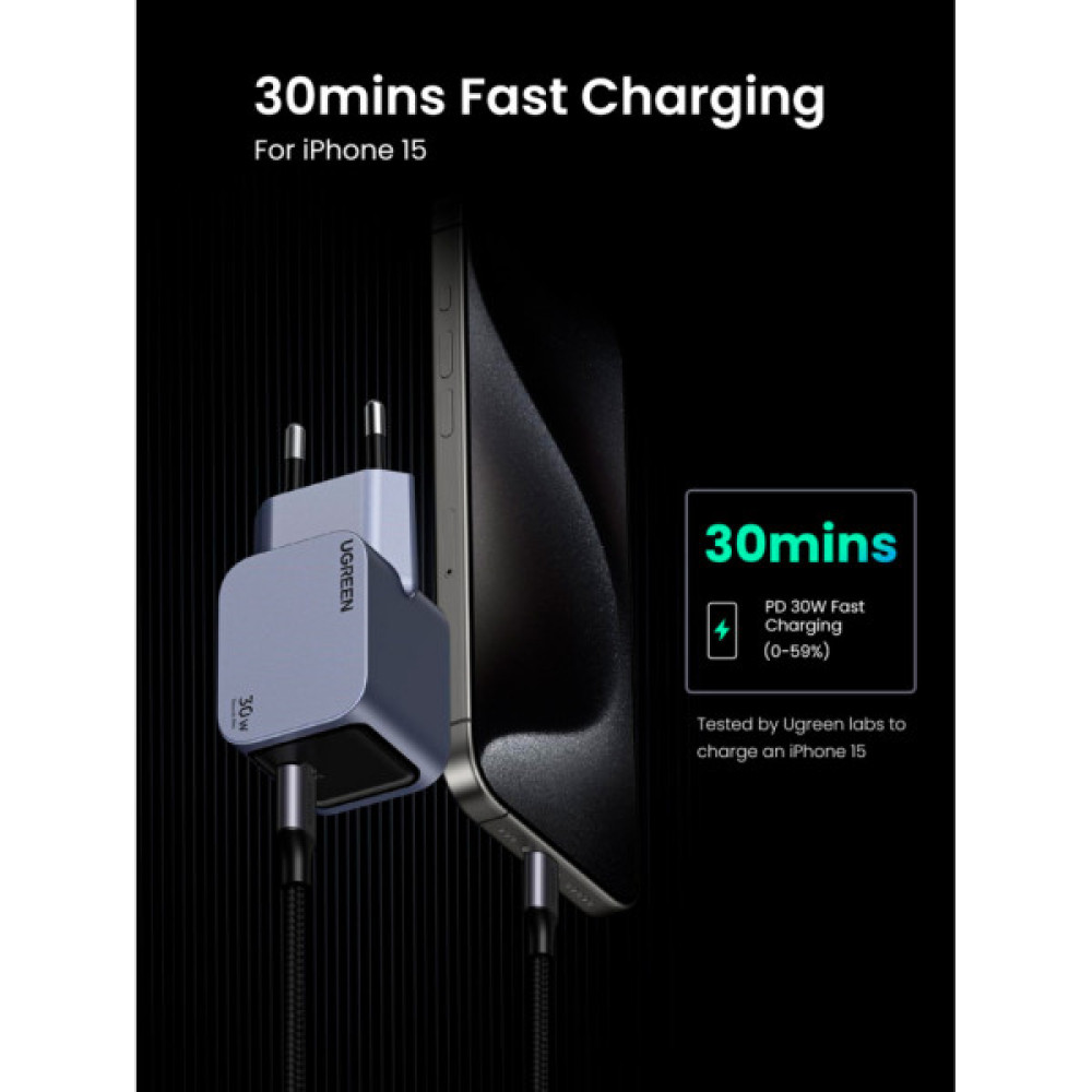 Зарядний пристрій Ugreen USB-C PD30W GaN X703 gray (35006)
