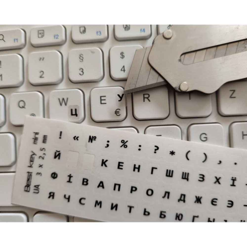 Наклейка на клавіатуру BestKey мініатюрна прозора, 56, чорний (BKm3BlTr)