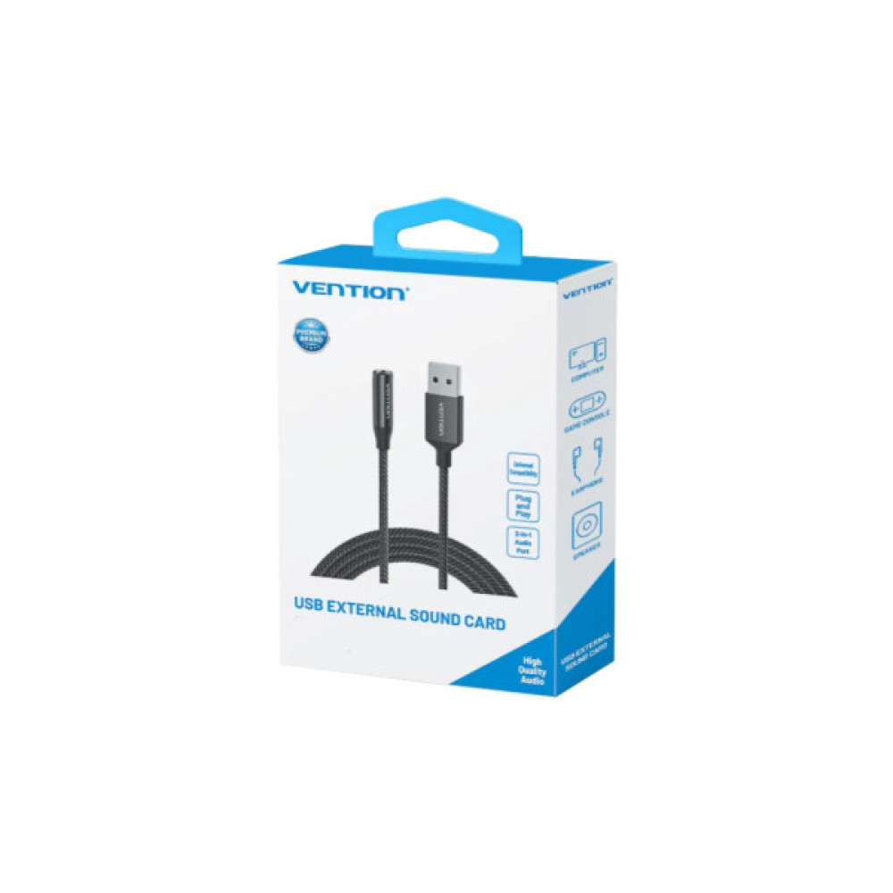 Звукова плата VENTION USB AM to 3.5mm F 0.25m (4pin) 96kHz/24bit DSP noise reduction (CVEBC)