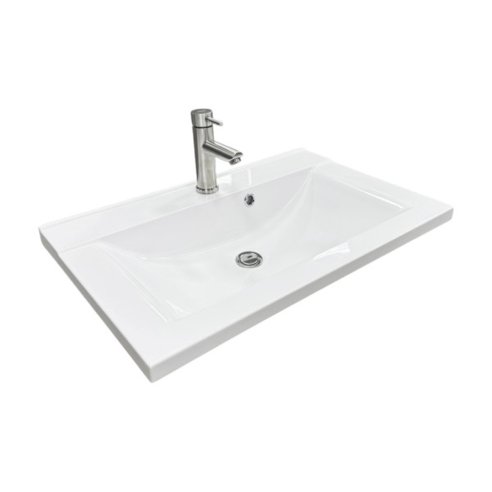 Набір для ванної кімнати, раковина, умивальник Adamant QUANTO 70, штучний камінь, прямокут., з сифоном Click-Clack + змішувач