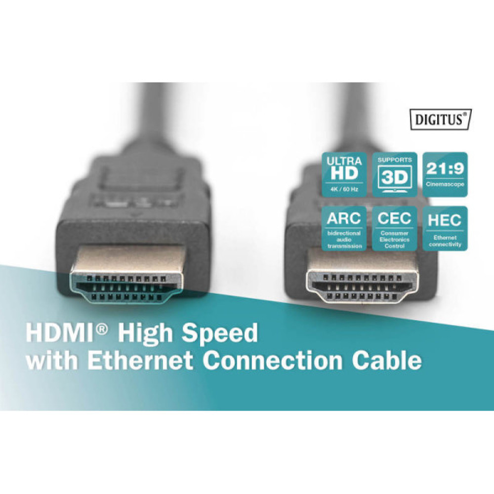 Кабель DIGITUS HDMI (M/M), High speed/Ethernet, 5м, чорний