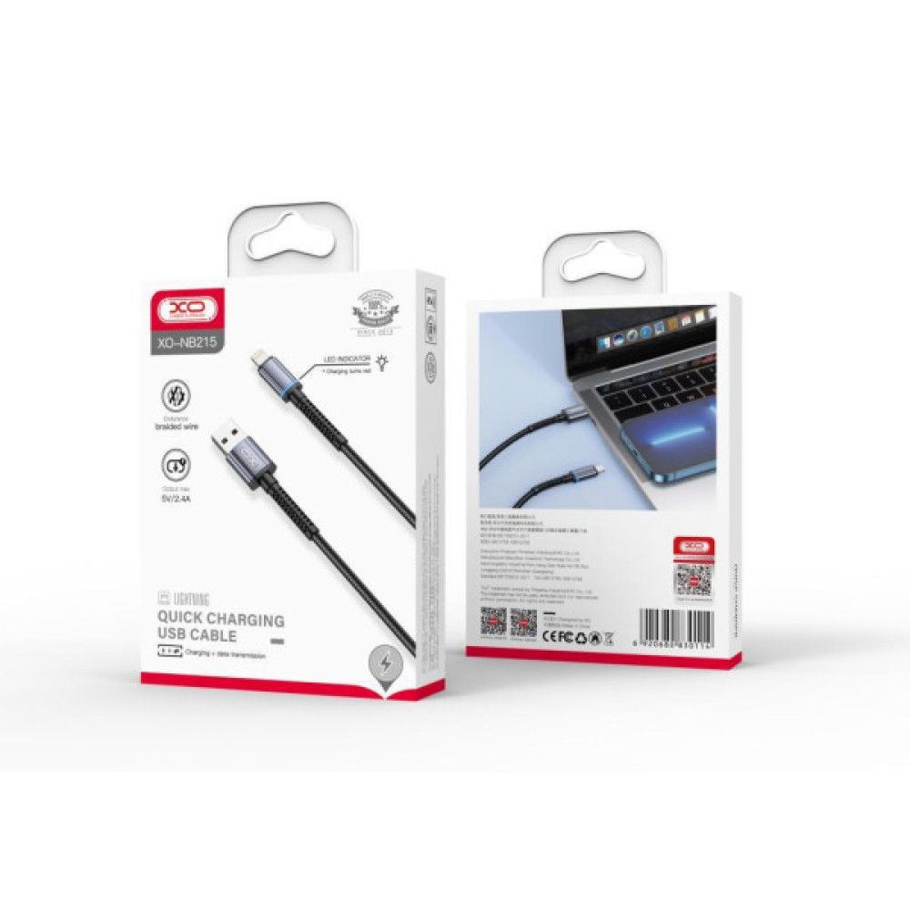 Дата кабель USB 2.0 AM to Lightning 1.0m 2.4A black XO (NB215-L-1-BK)