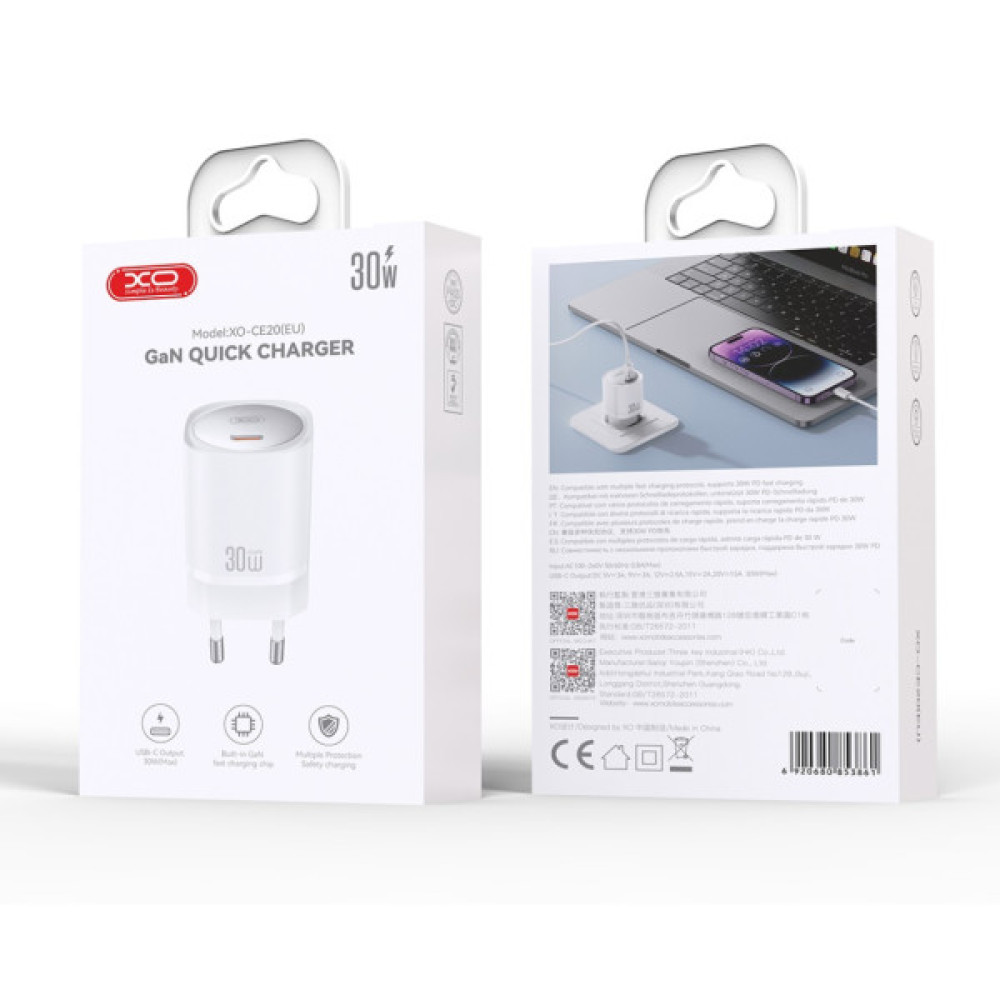 Зарядний пристрій XO CE20 33W USB-C PD30W/PPS33W White (CE20_White)