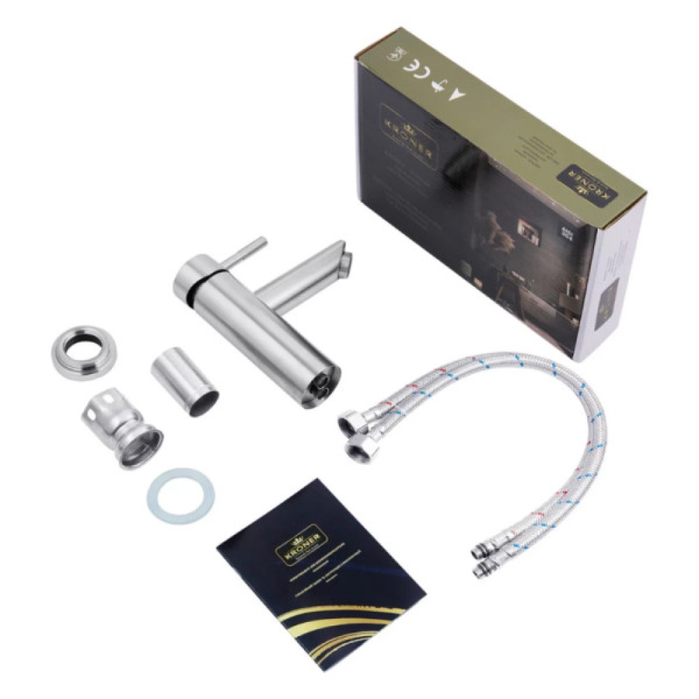 Набір для ванної кімнати, раковина, умивальник Adamant QUANTO 60, штучний камінь, прямокут., з сифоном Click-Clack + змішувач