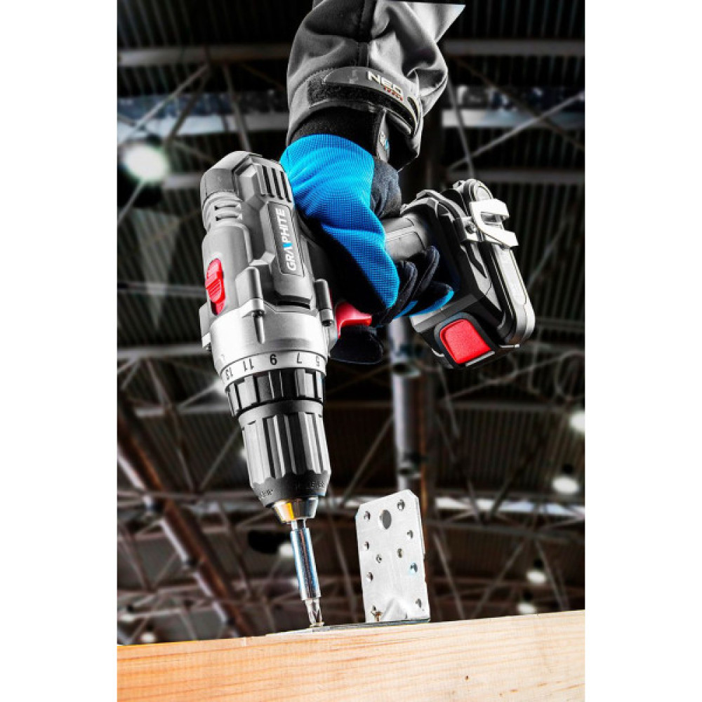 Шурупокрут-дриль акумуляторний GRAPHITE Energy+ 18В 1х2А·год 44Нм 0-350·0-1250об/хв ЗП 1.2кг