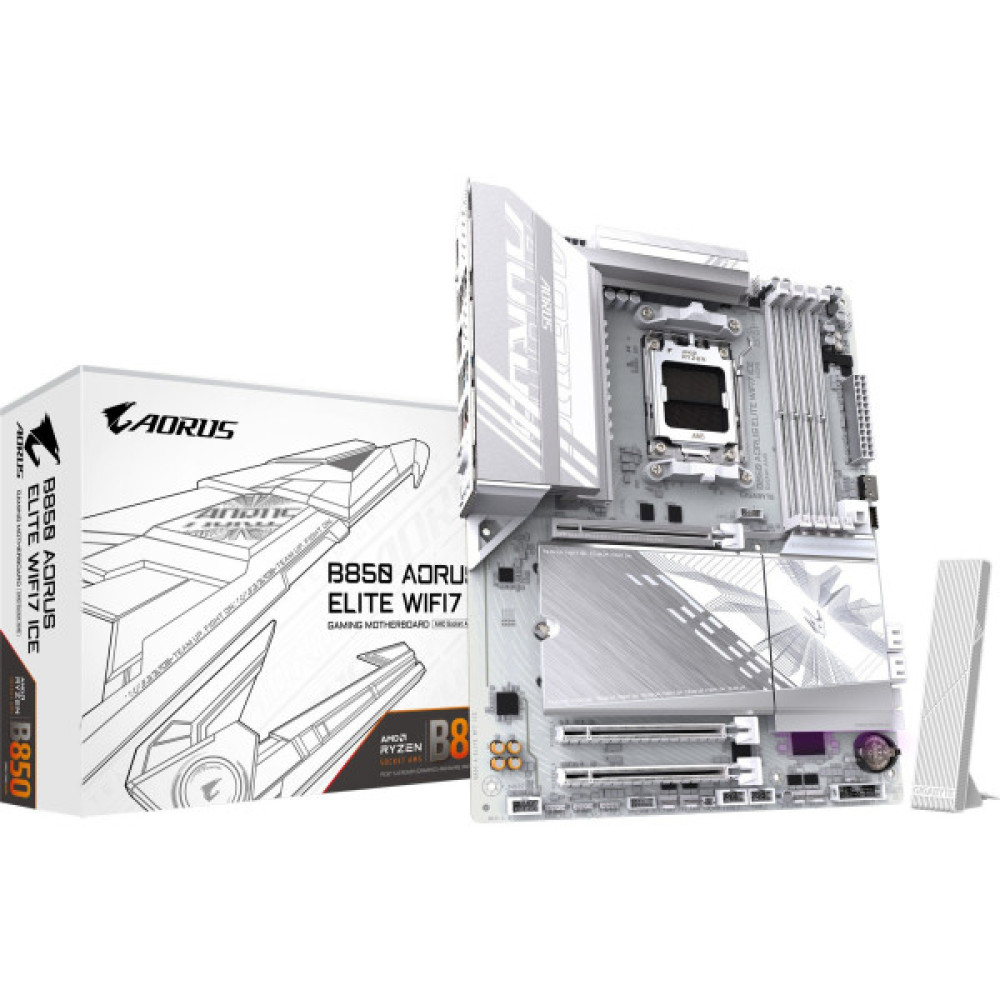 Материнська плата GIGABYTE B850 A ELITE WF7 ICE sAM5 B850 4xDDR5 M.2 DP Type-C Wi-Fi BT ATX білий