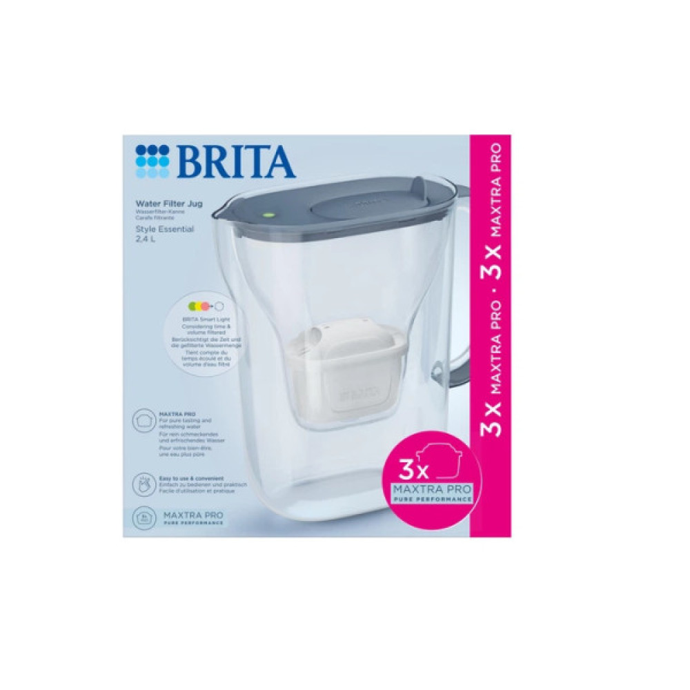 Фільтр-глечик Brita Style Essential MXPro 2.4л (1.4л очищеної води) + 3 картриджа сіро-блакитний