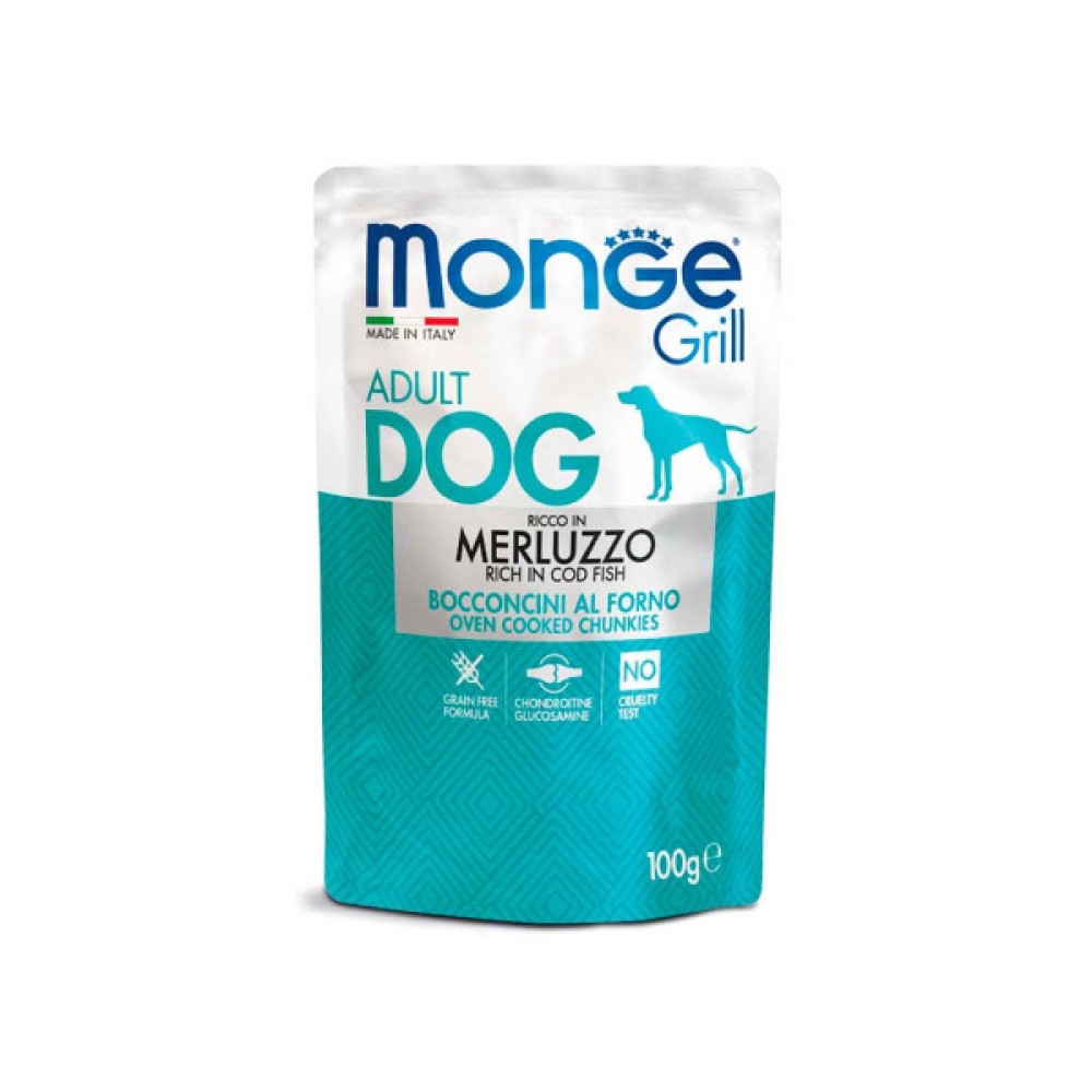 Вологий корм для собак Monge Dog Grill з тріскою 100 г (8009470013130)