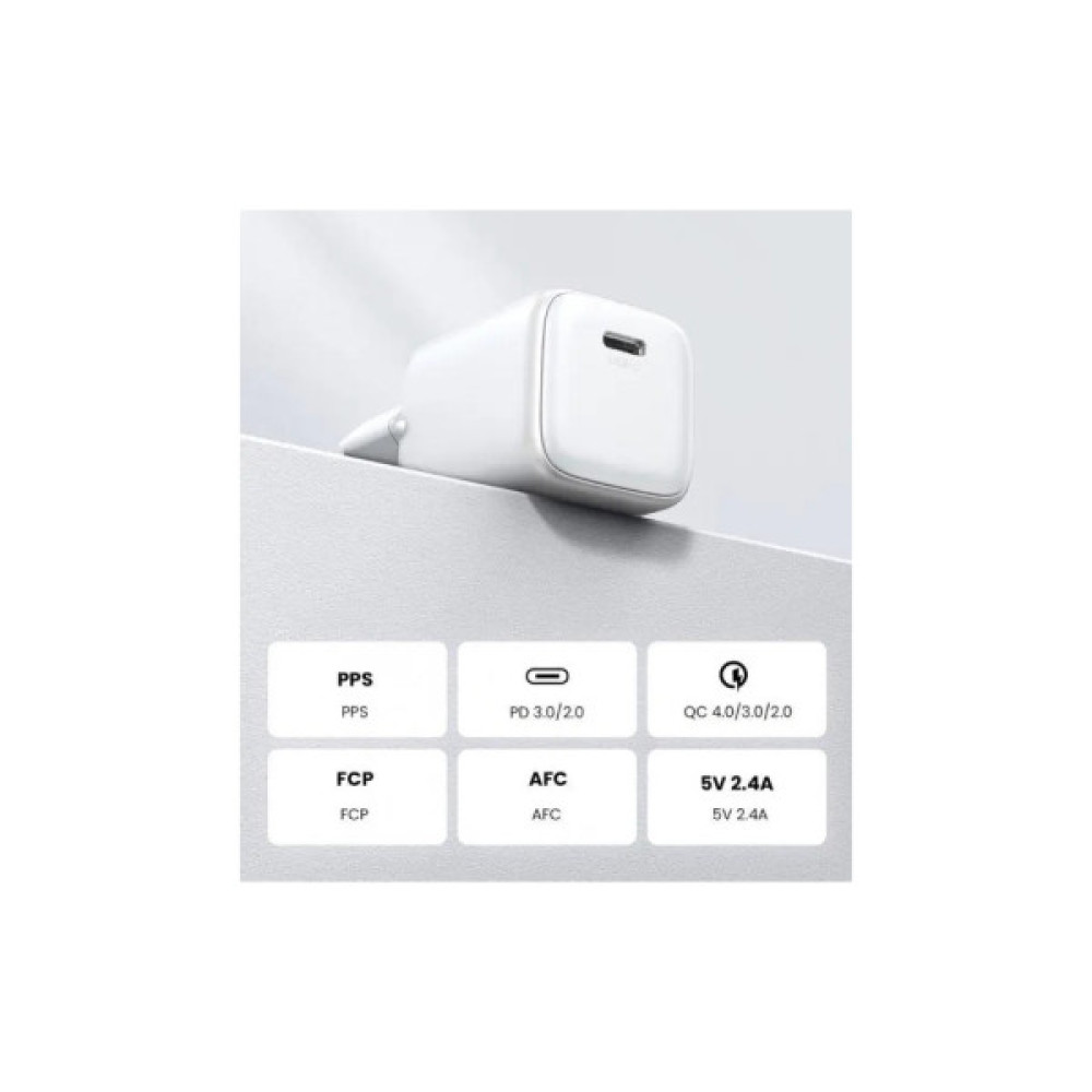 Зарядний пристрій Ugreen USB-C PD20W GaN CD318 white (15324)