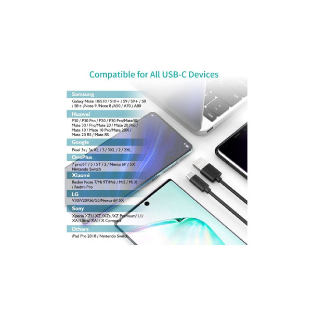 Дата кабель USB 2.0 AM to USB-C 1.0m Choetech (AC0002-WH)
