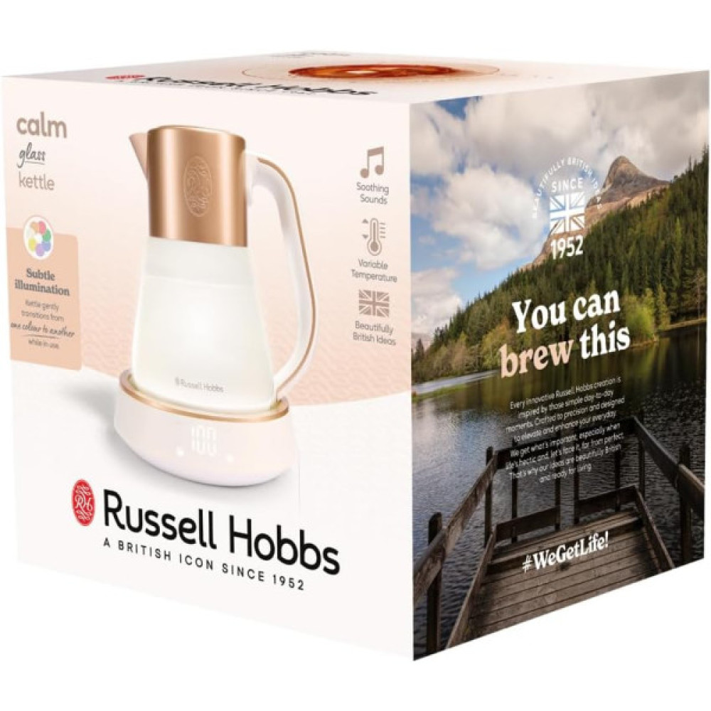 Електрочайник Russell Hobbs Calm, 1.7л, скло, біло-мідний