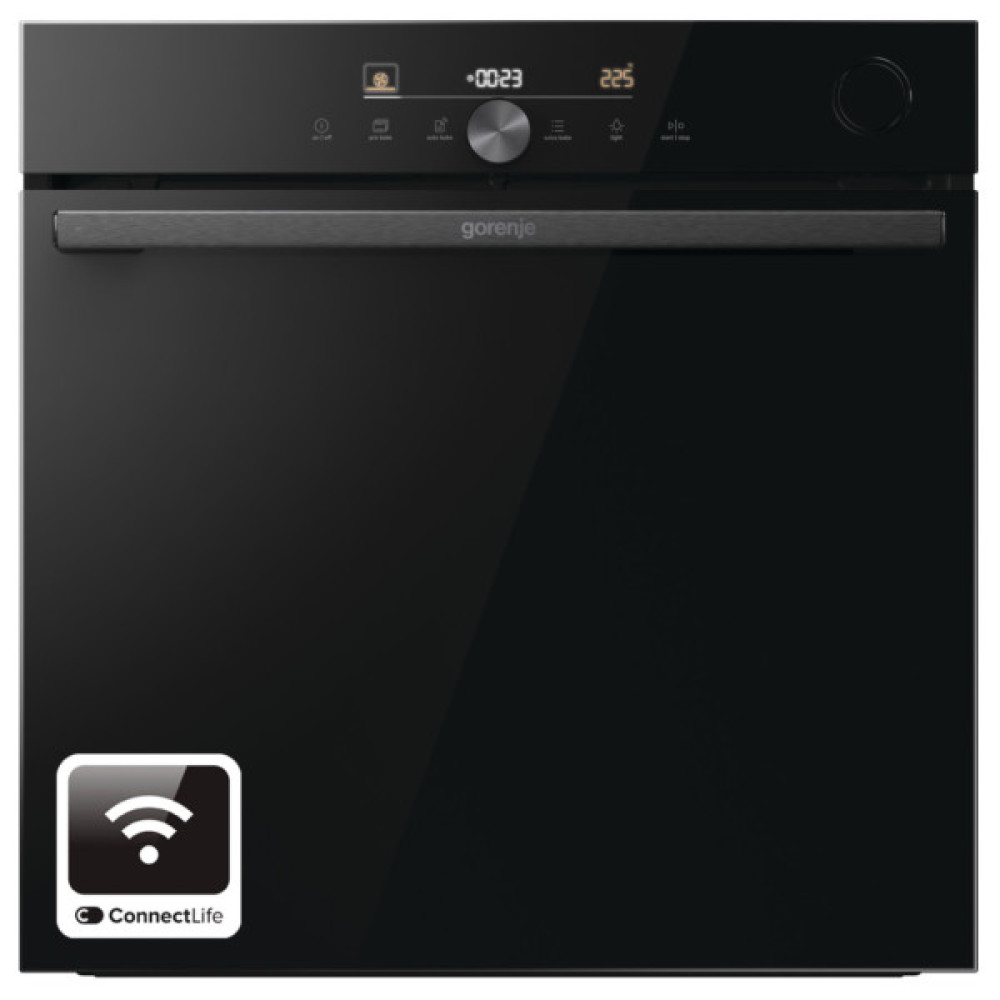 Духова шафа Gorenje електрична, 77л, A+, пара, дисплей, Wi-Fi, чорний