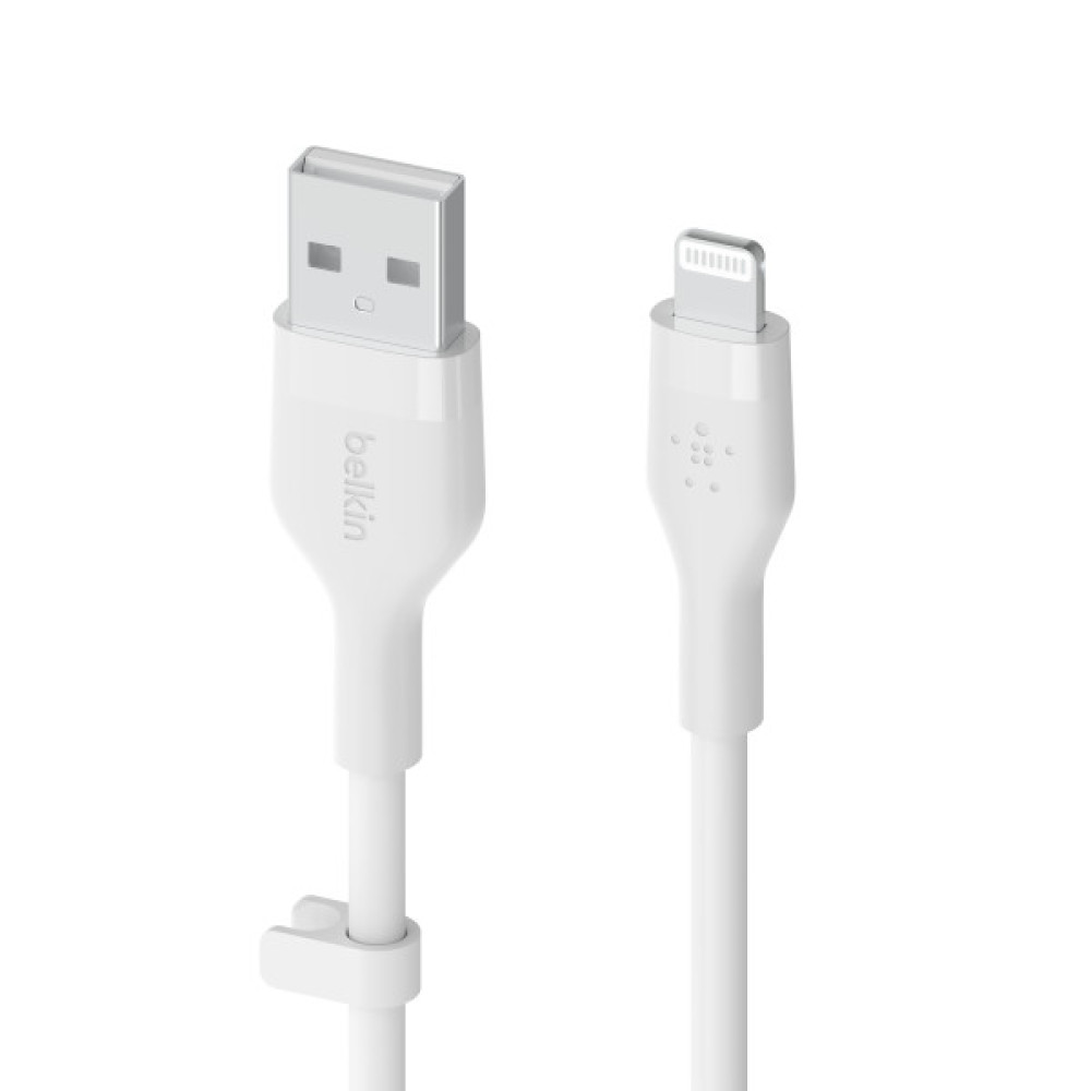 Кабель USB-A > Lightning заряджання/синхронізації Belkin 1м, силіконовий з кліпсою, білий