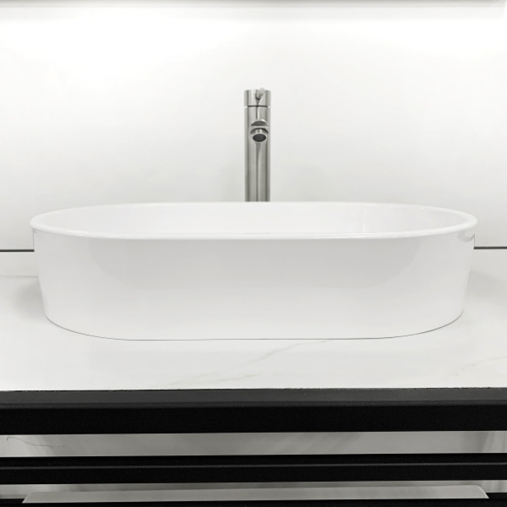 Раковина, умивальник Adamant BESTE NEW, штучний камінь, овальна, без отвору для змішувача та переливу, 540x350x11мм, накладний, білий