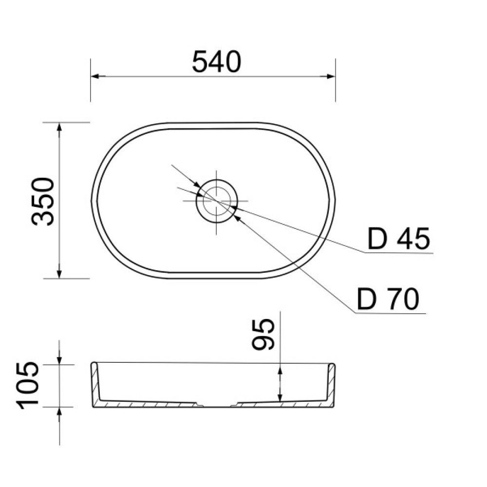 Раковина, умивальник Adamant BESTE NEW, штучний камінь, овальна, без отвору для змішувача та переливу, 540x350x11мм, накладний, білий