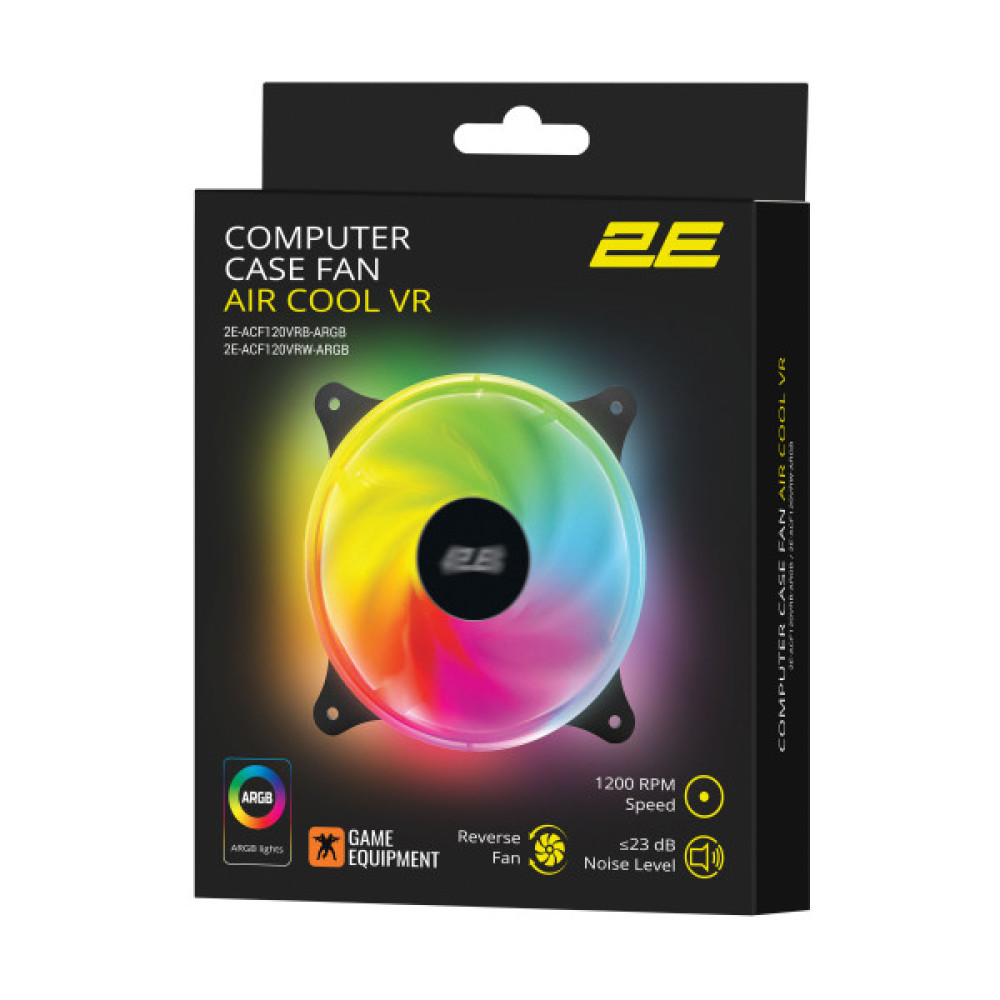 Корпусний вентилятор 2E GAMING Air Cool ACF120VRW-ARGB 120мм, 1200rpm, 4pin, 23dBa, reversed, чбілий