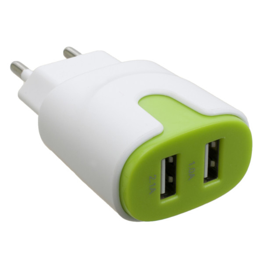 Зарядний пристрій Patron 2xUSB 2.0 2A/1A white/green (PN-2USB-220V-G) Зарядний пристрій Patron 2xUSB 2.0 2A/1A white/green (PN-2USB-220V-G)