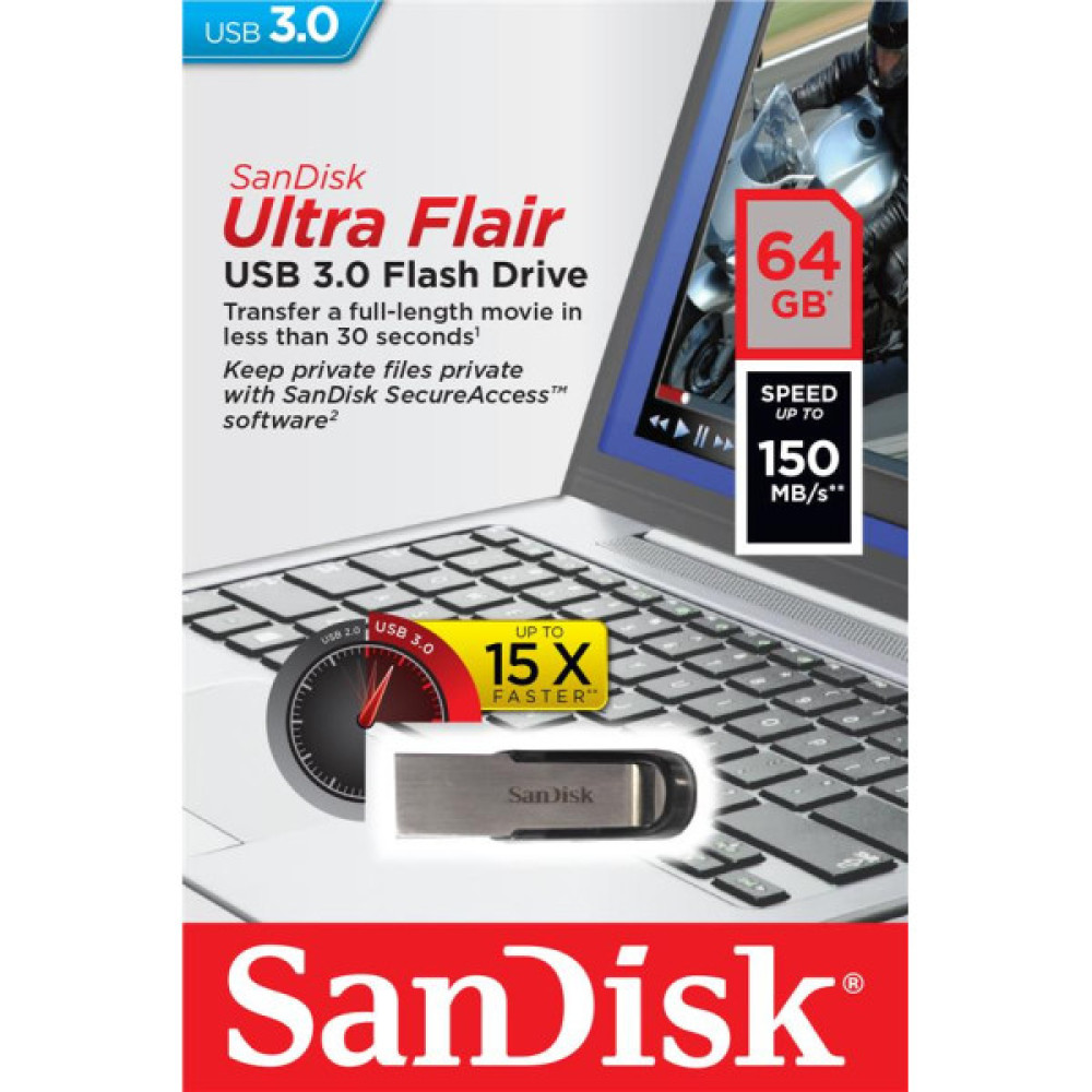 Накопичувач SanDisk   64GB USB 3.0 Type-A Flair R150MB/s Срібний