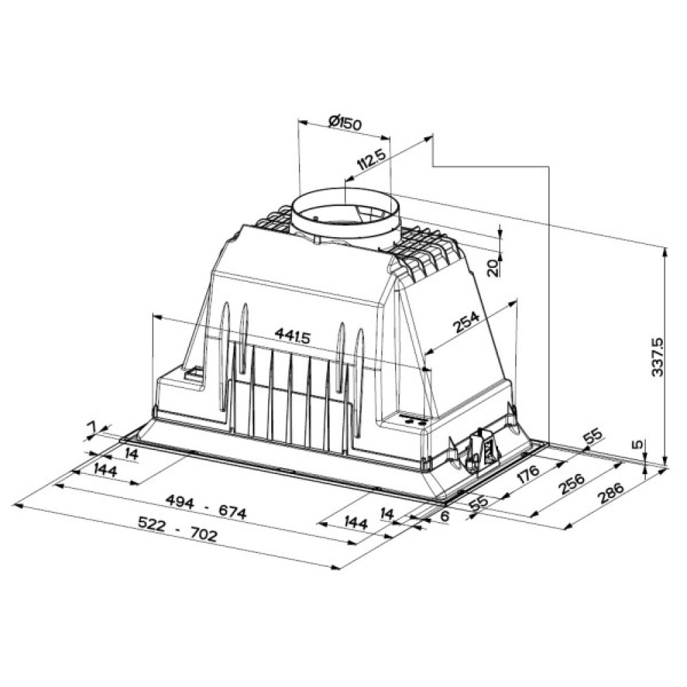 Витяжка Faber вбудована, 52см, 968м.куб/год, Inka Plus Hcs Bk A52, чорний