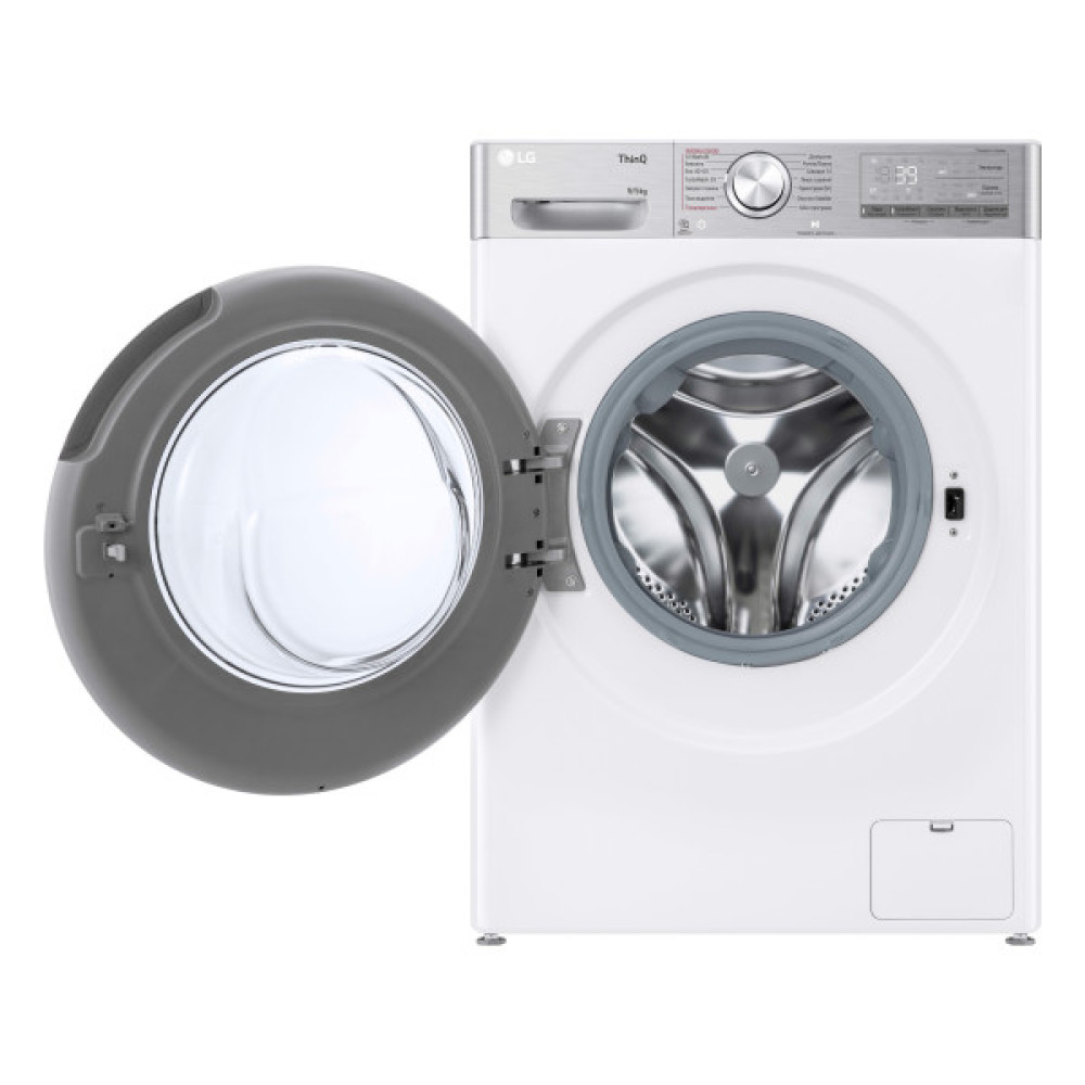 Прально-сушильна машина LG фронтальна, 9(5)кг, 1200, А, 48см, дисплей, пара, інвертор, EcoHybrid, білий