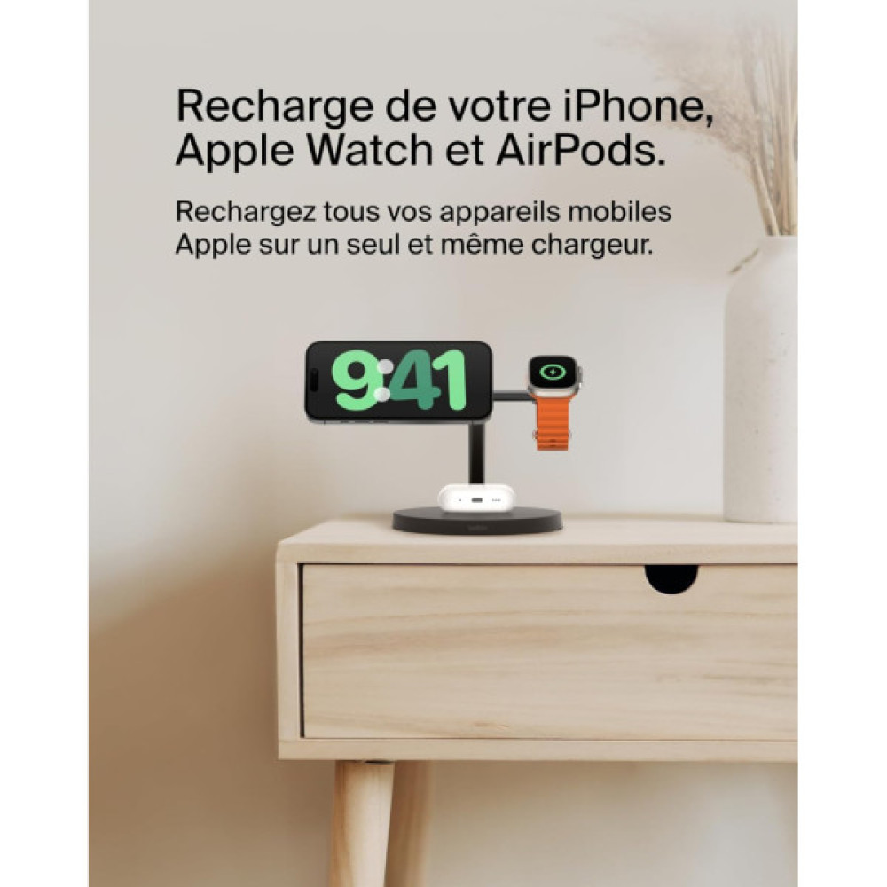 Зарядний пристрій Belkin 3in1 Magnetic Pad Qi2 15W Black (WIZ032KQBK)