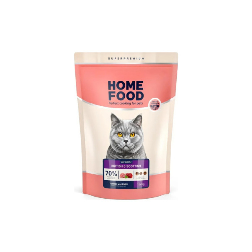 Сухий корм для кішок Home Food For British and Scottish breeds/for large breeds з індичкою та качкою 400 г (4820235021016)